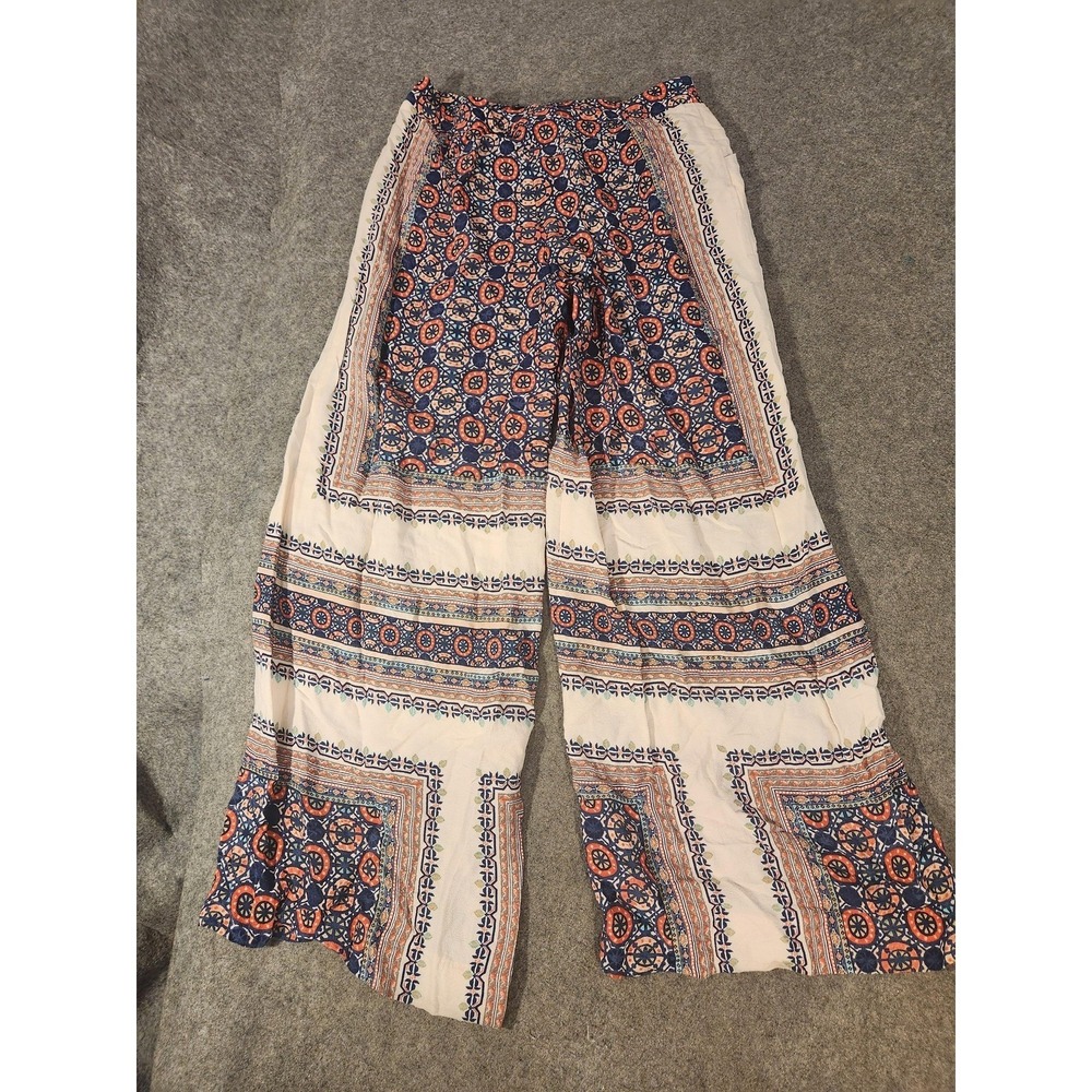 Elevenses Pants Womens 8 Multicolor Geometric Print Wide Leg Cropped Boho Crepe - Picture 9 of 10